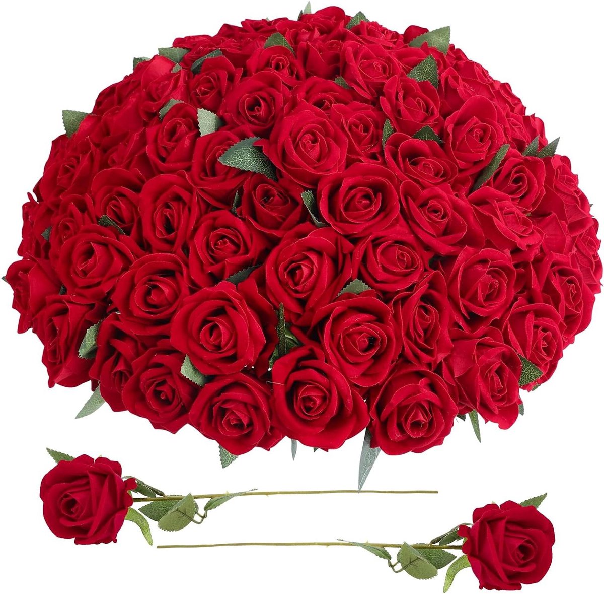 Kunst Rozen - Nep Bloemen - Decoratie Arrangementen - Fluwelen Textuur - 90 stuks - Rood