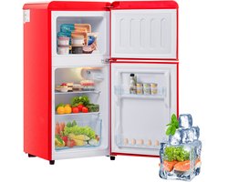 Gutent-Retro koel-vriescombinatie - 60L totaal - 22L vries - 88cm hoog - LED-verlichting - Premium Rood