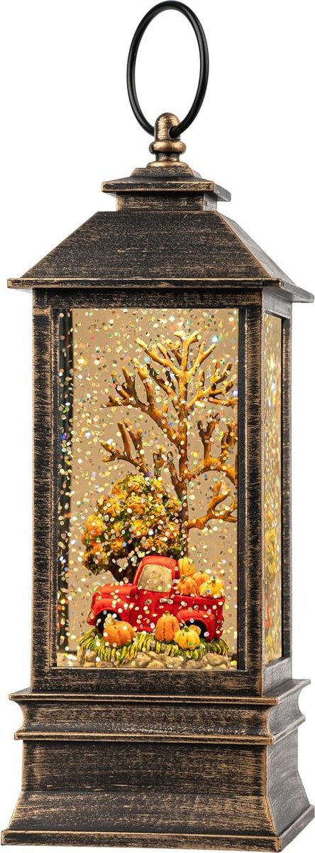 Herfst Sneeuwbol Lantaarn - Verlichte Waterlantaarn - Herfst Decoratie - Wervelende Glitter - 10 inch - Truck & Pompoenen