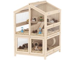PawHut Hamsterkooi-Vurenhout-68L x 61,5B x 90H cm-Naturel hout