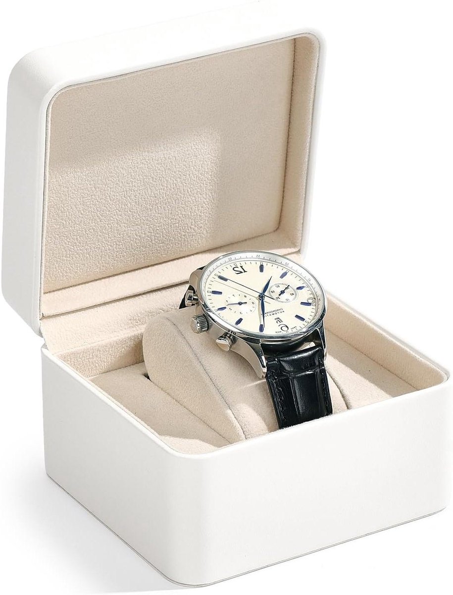 Horloge Doos - Horloge Koffer - Horloges Opbergen - Zachte Microvezel Binnenkant - 10.5 x 11 x 7.5cm - Wit