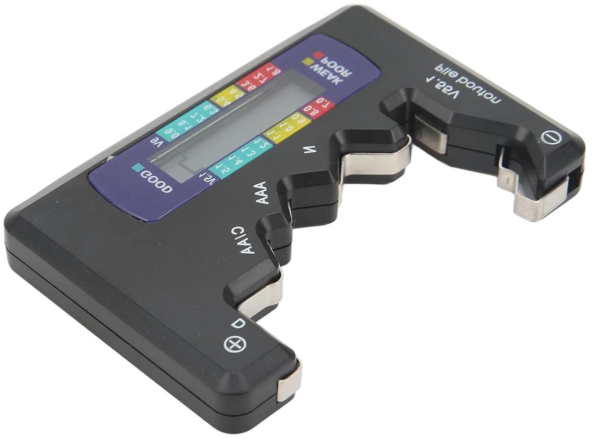 Digitale Batterijtester - Batterijanalysator Capaciteitsmeter - Batterijen Controleren - Meerdere Batterijtypes - 15 x 9 x 2 cm - Zwart