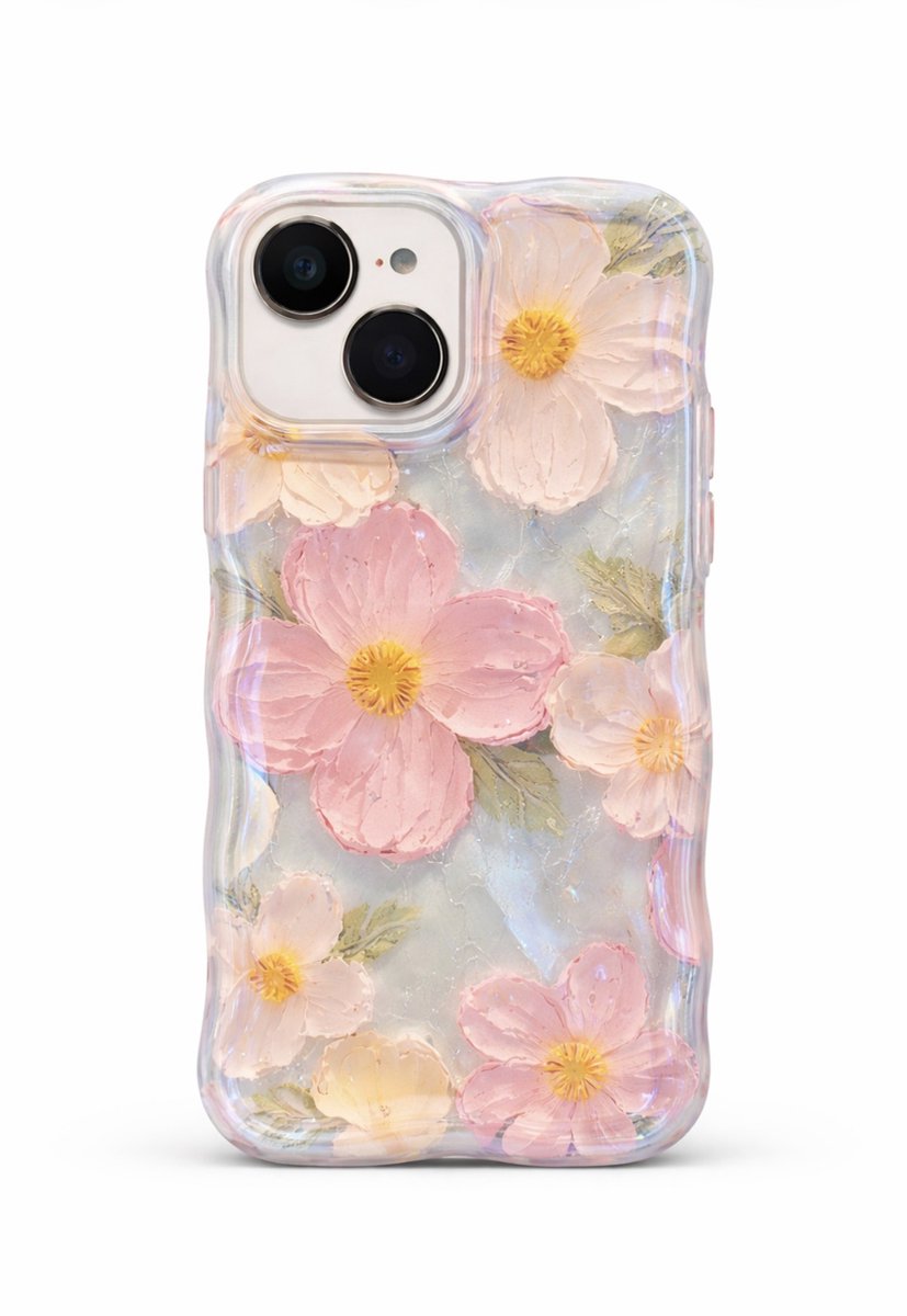 Stoer Iphone 15 telefoonhoesje gebloemd met pasteltinten
