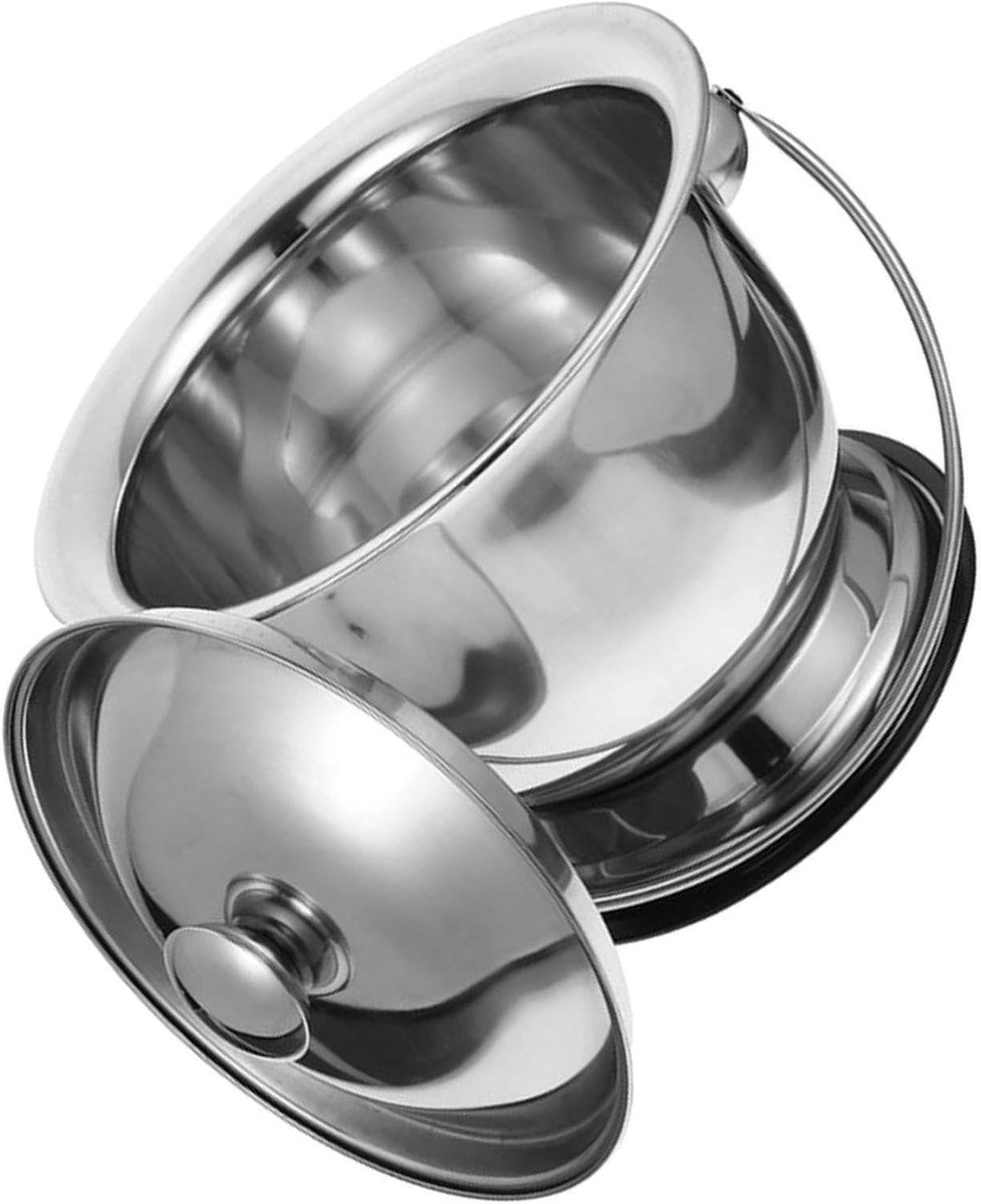 Nachtpot RVS - Spuugbak Potje - Zorg Thuis - Spatwaterdicht Deksel - 26 x 26 x 20 cm - Zilver