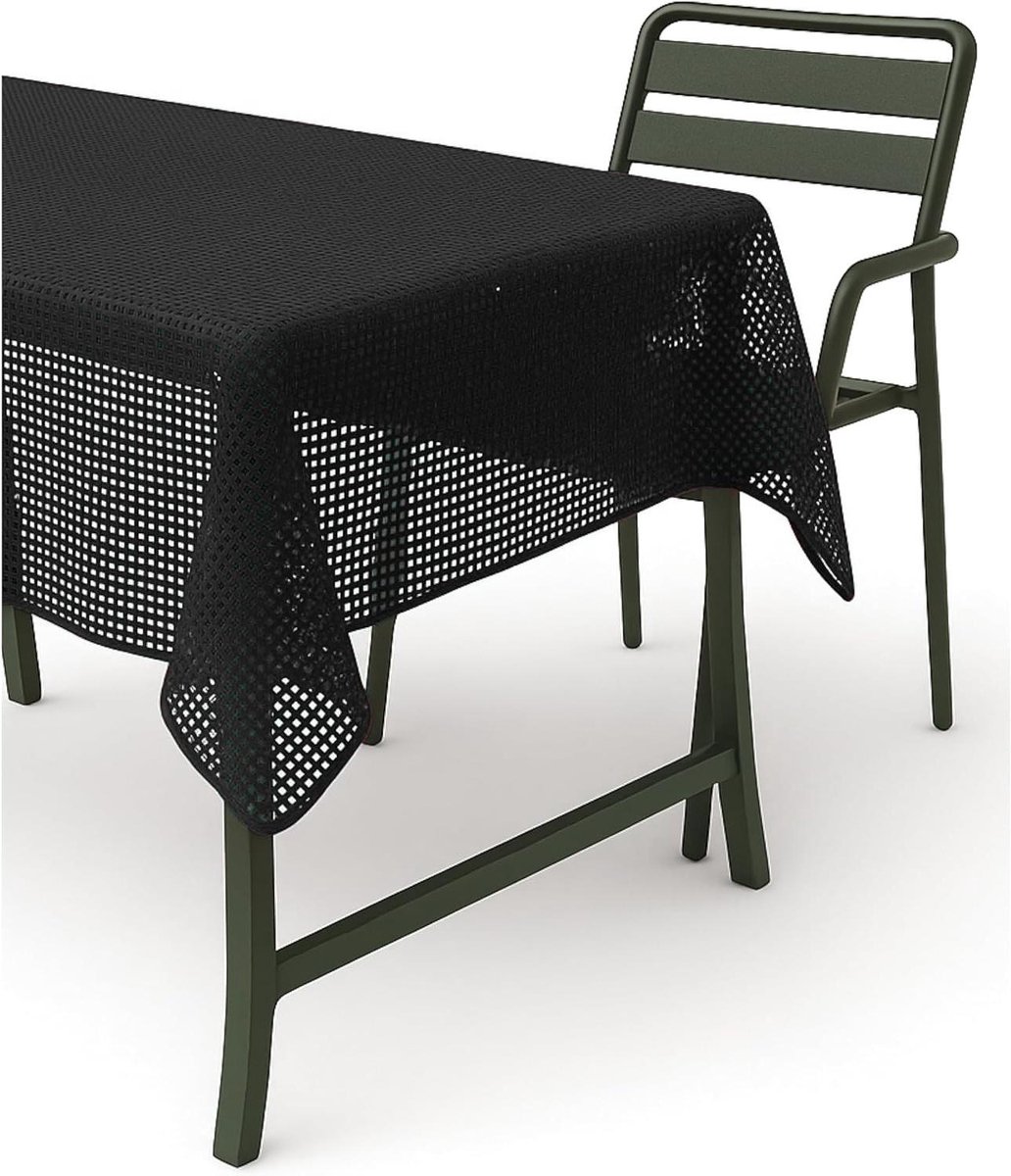 Tuintafelkleed Rechthoekig - Buitenkleed Afwasbaar - Terras Decoratie - Weerbestendig Geschuimd PVC - 130 x 160 cm - Zwart Geruit