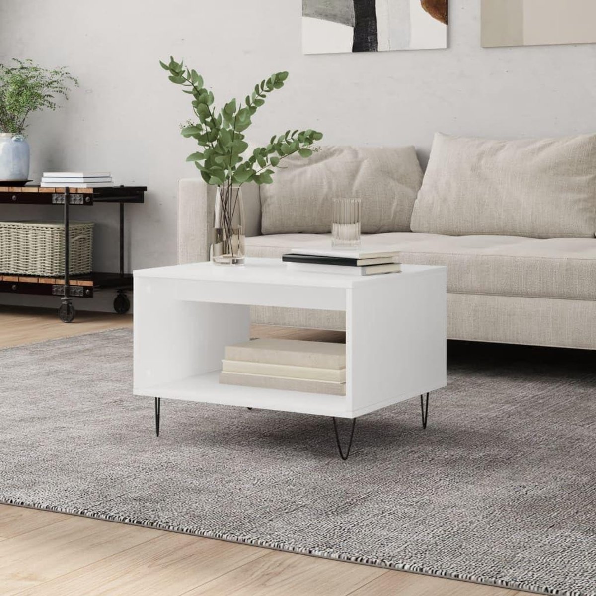 Salontafel - Bijzettafel Woonkamer - Opbergen Dranken Tijdschriften - Glad Oppervlak Vochtbestendig - 60 x 50 x 40 cm - Wit
