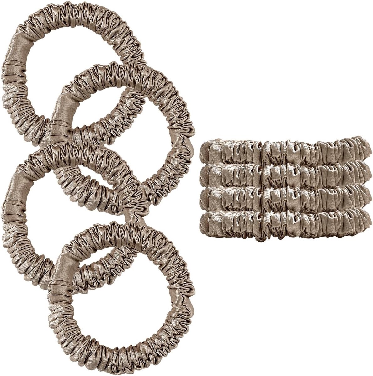 Set van 4 Zijden Scrunchies, Elastische Satijnen Haarbanden voor Vrouwen en Meisjes, Haarvriendelijke Accessoires in Khaki