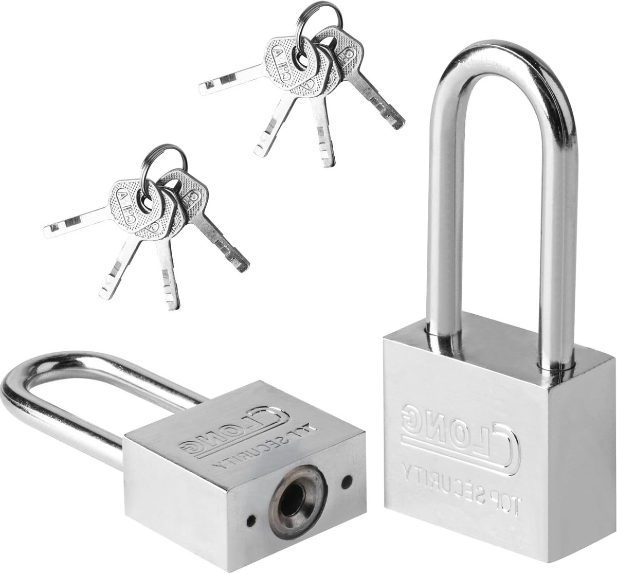 Set van 2 lange schakel hangsloten met sleutels - Ideaal voor schuur, gym, garage en tuinpoort, inclusief 8 sleutels voor extra veiligheid