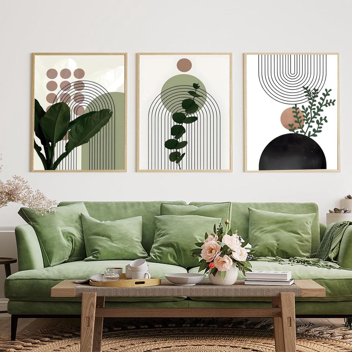 Abstracte Posterset - Wandafbeeldingen Kunst - Woonkamer Decoratie - Waterdichte Canvas Prints - 3x50x70 cm - Beige