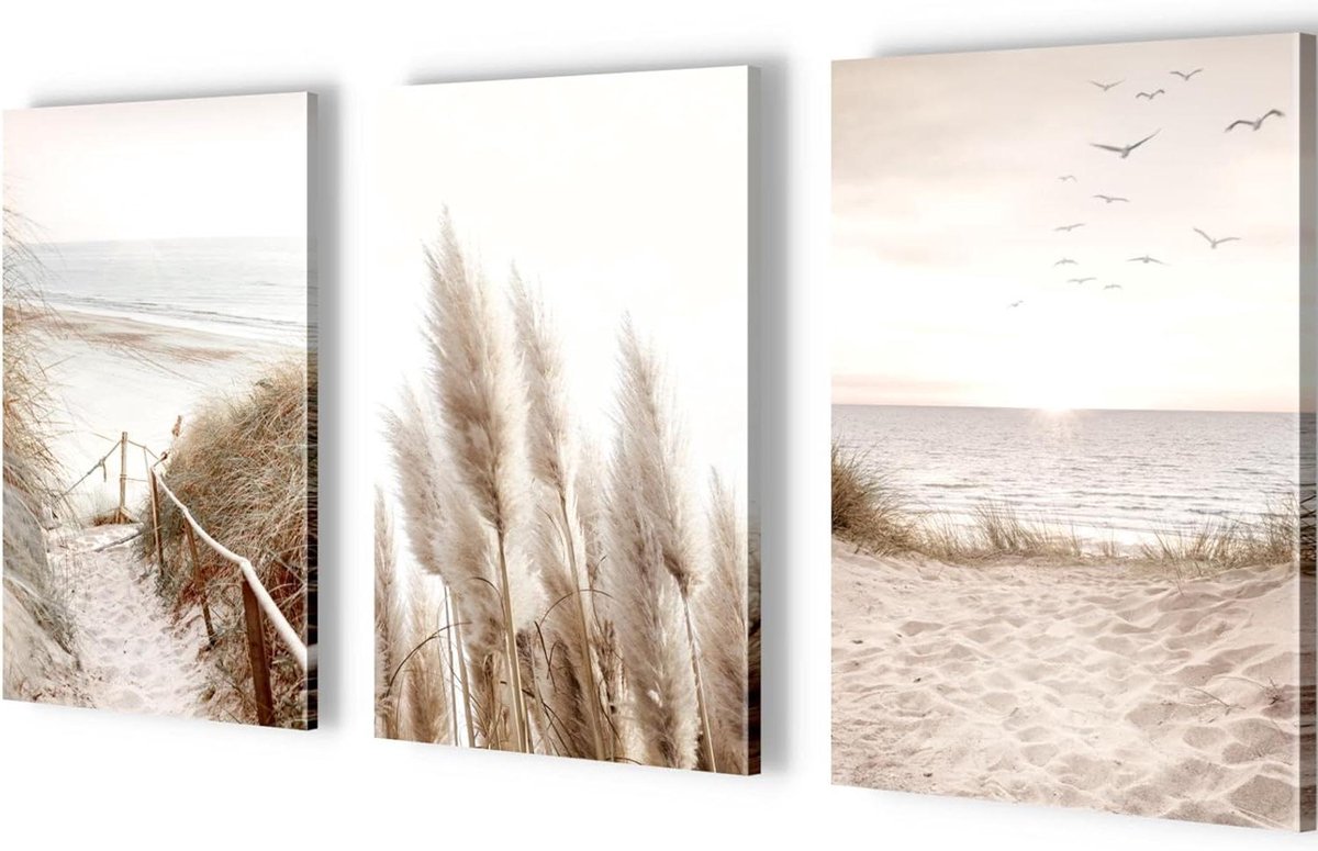 Muurschilderijen Landschap 3 Delen - Wanddecoratie Canvas - Woonkamer Decoreren - Boho Stijl Natuur
