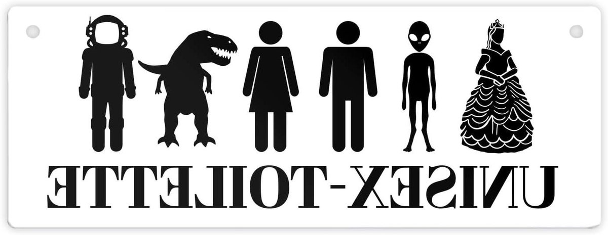 Uniseks Toilet Bord - Grappig WC Plaatje - Toilet Decoratie - Meerdere Pictogrammen - 75x20 cm - Wit