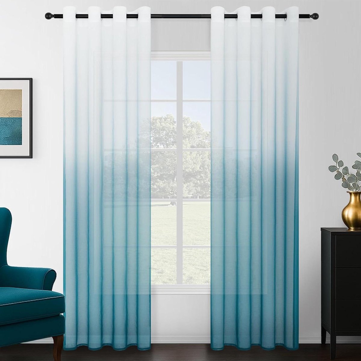 Gordijnen Panelen - Raambekleding Draperieën - Woonkamer Decoratie - Kleurverloop Design - 140 x 280 cm - Wit Blauw