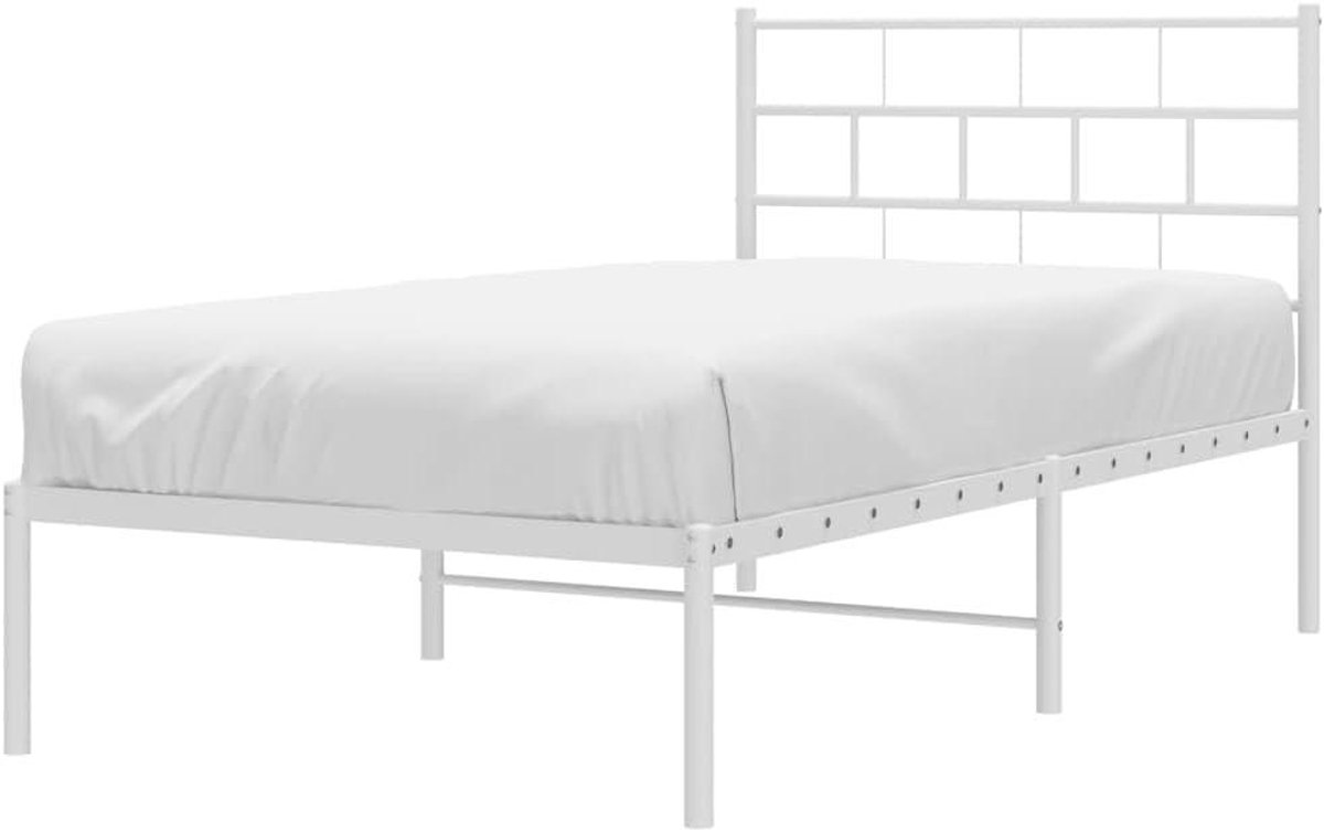Metalen Bedframe - Ledikant Hoofdbord - Slaapkamer Inrichten - Robuuste Stalen Constructie - 75 x 190 cm - Wit