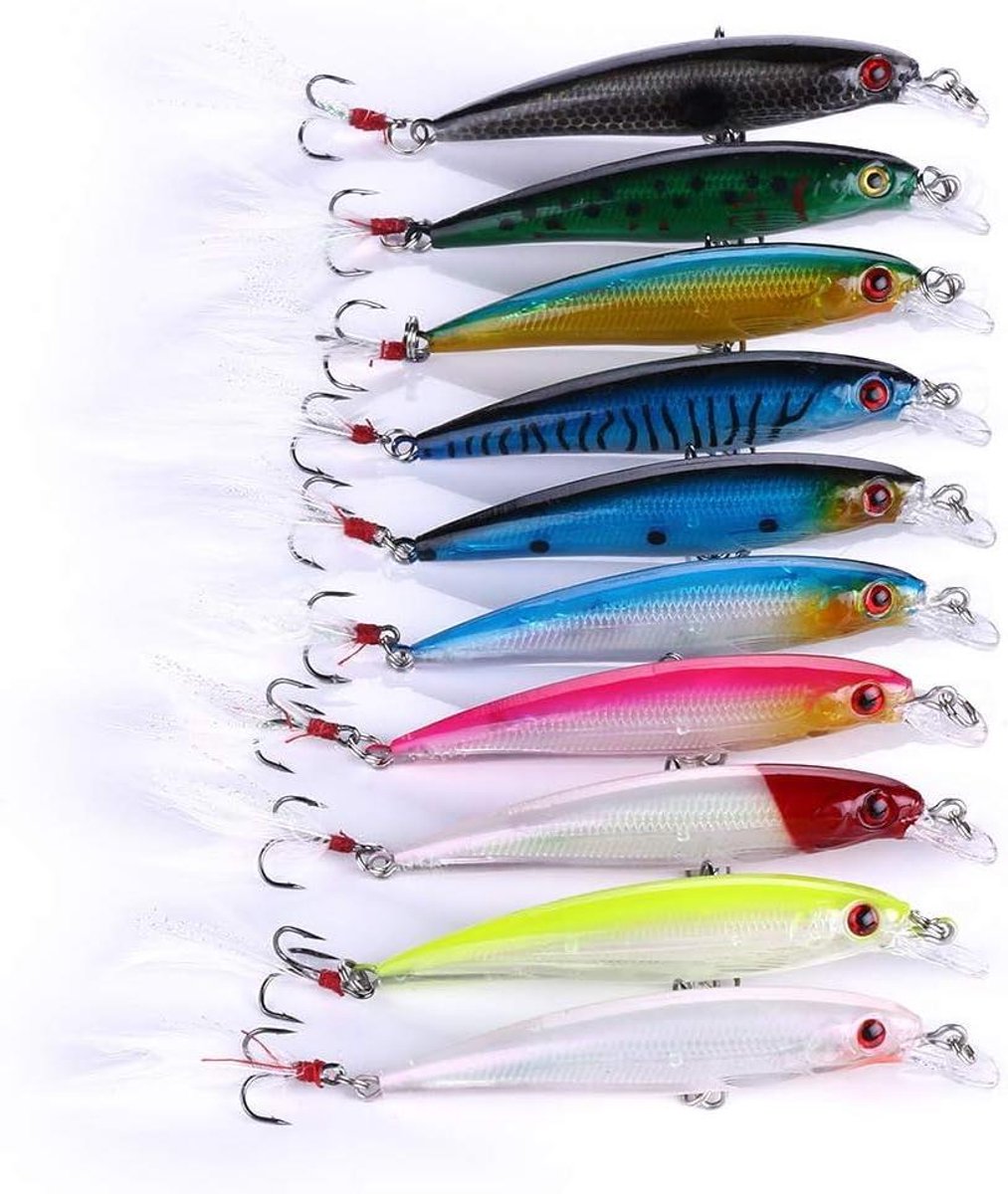 Vislokaas Set - Kunstaas Minnow - Vissen Trekken - Levensechte Zwembeweging - 10 stuks - 10 Kleuren