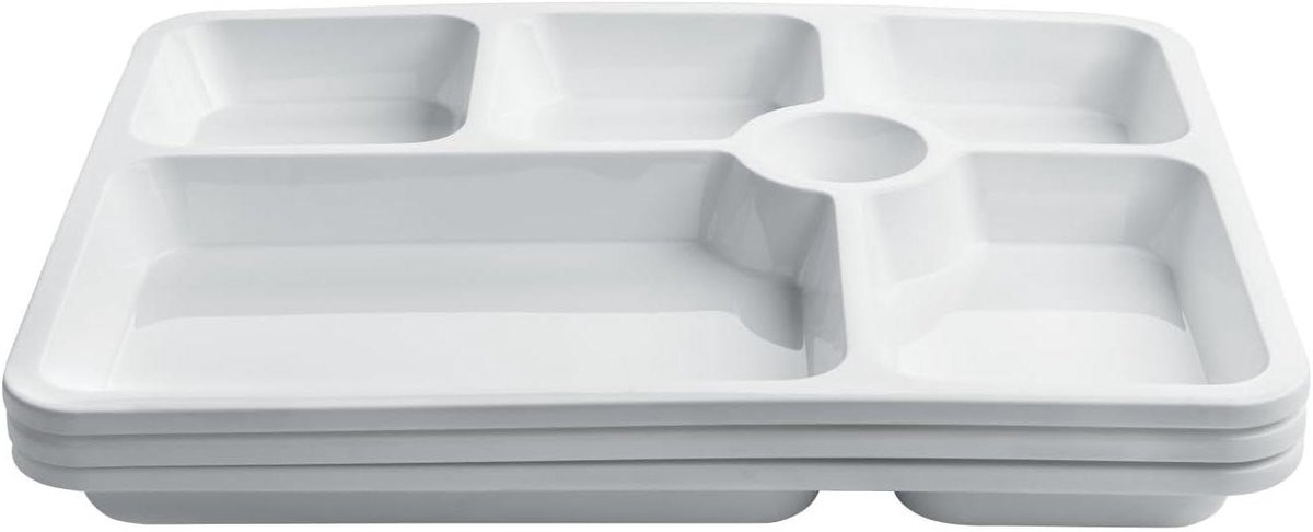 Stapel Thali Borden - Servies Set - Maaltijden Serveren - 5 Gerechten In Eén - Set van 3 - Wit