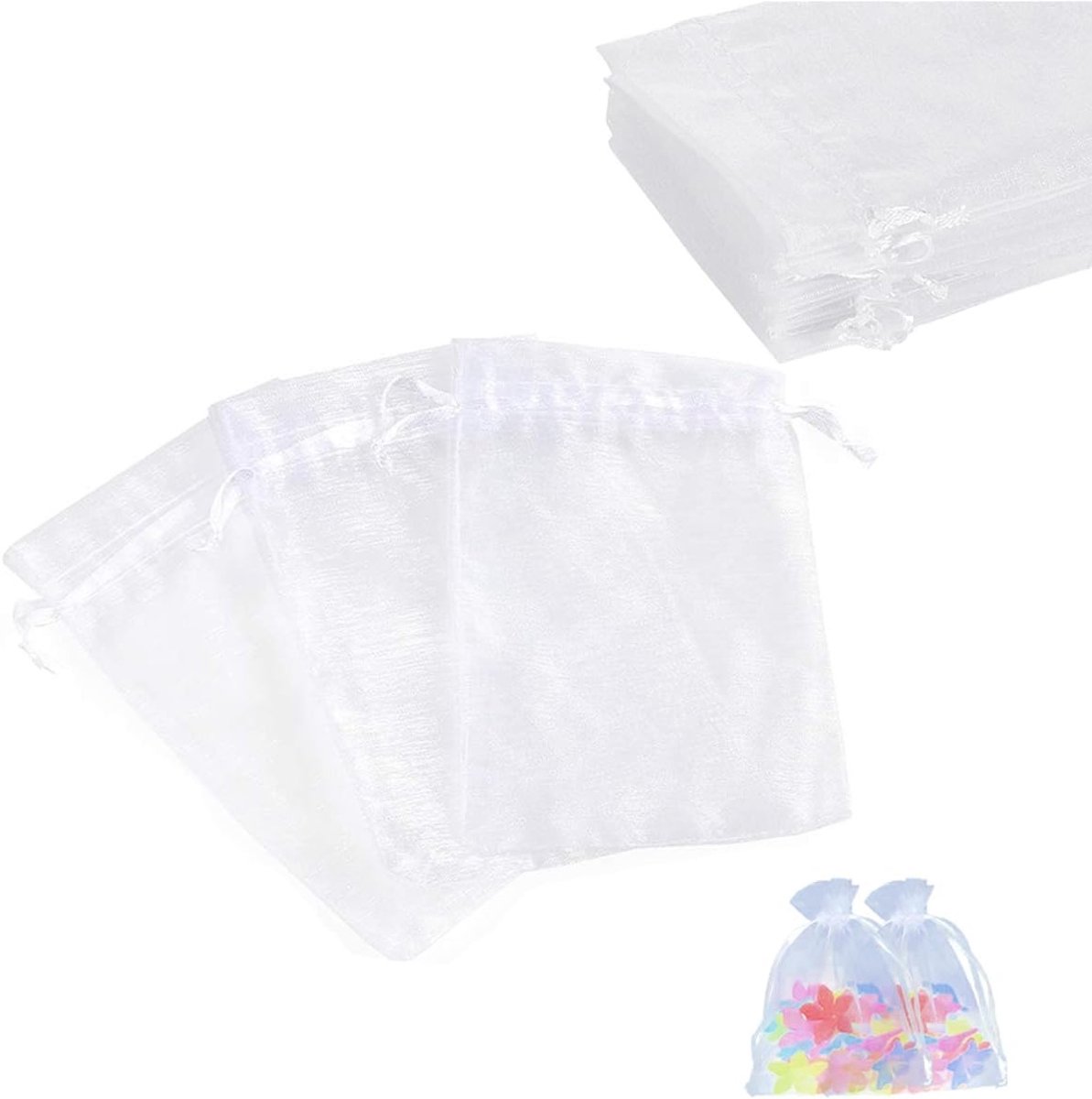 Organza Zakjes voor Trouwen, Set van 50, 10 x 15 cm, Witte Cadeauzakjes voor Sieraden, Chocolade en Tuinbescherming met Trekkoord