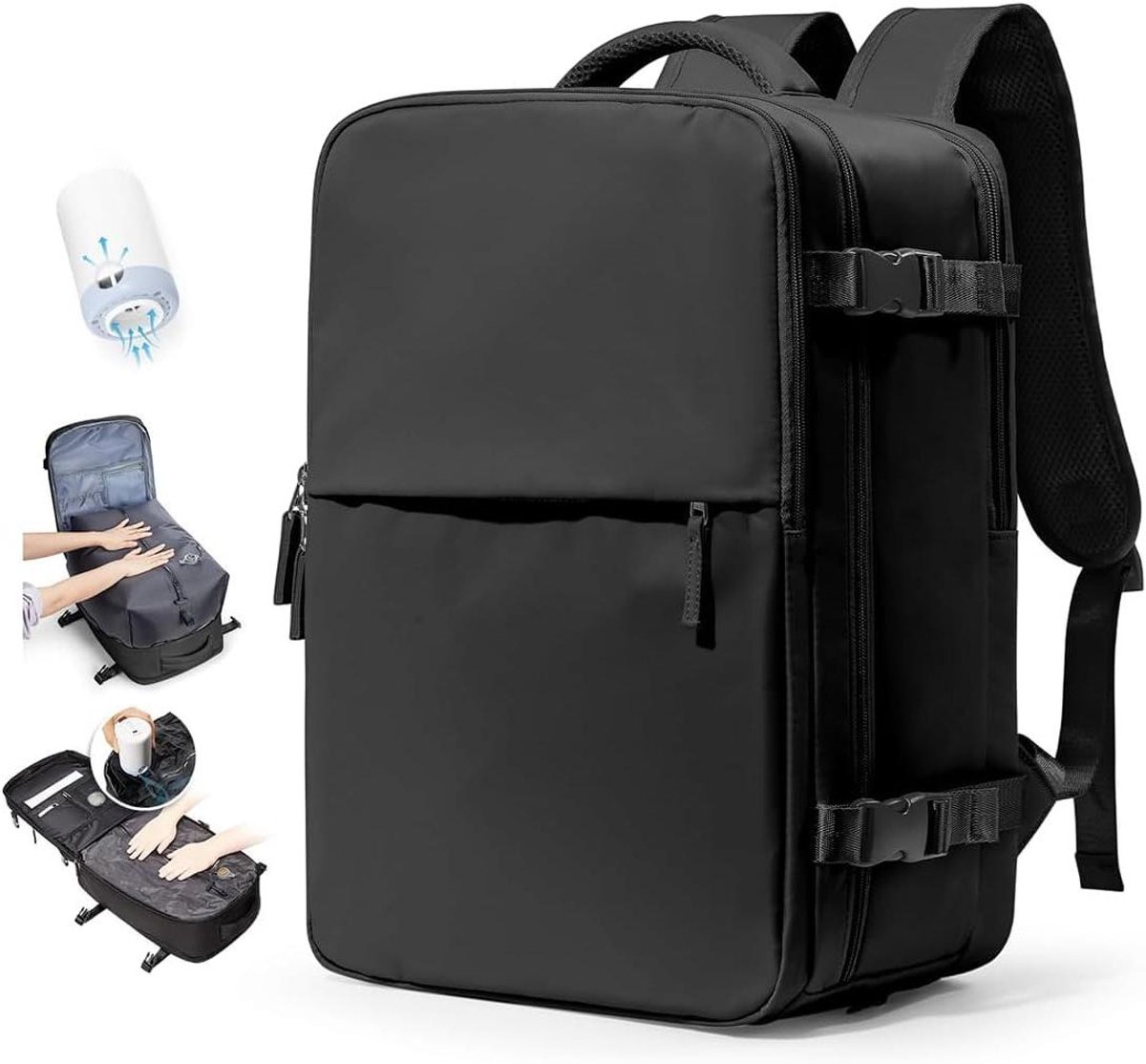 Reisrugzak - Handbagage Tas - Ruimte Besparen - Ingebouwde Vacuümcompressie - Onder Zitje - Zwart