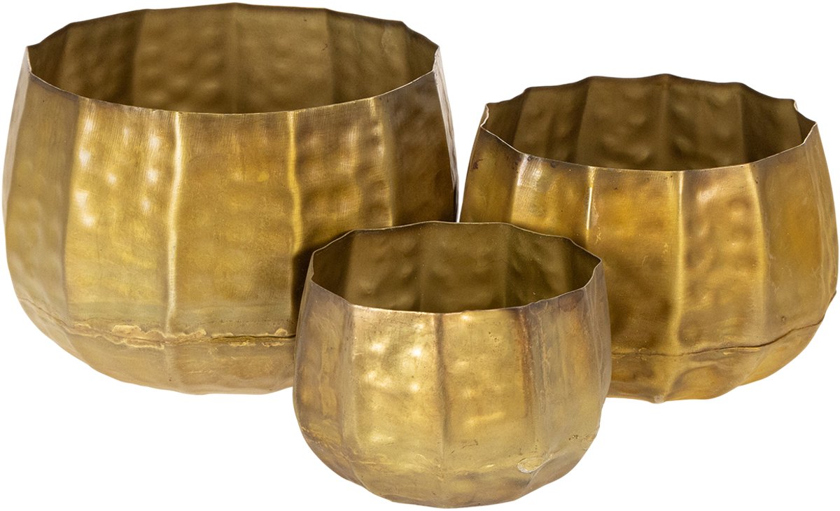 Decoratieve metalen bloempot, messing, Ø22/18/14 cm, set van 3