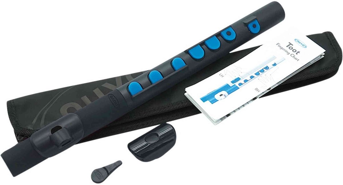 NUVO TooT 2.0 zwart-blauw kinder dwarsfluit blokfluit alternatief met kleppen en Firstnote