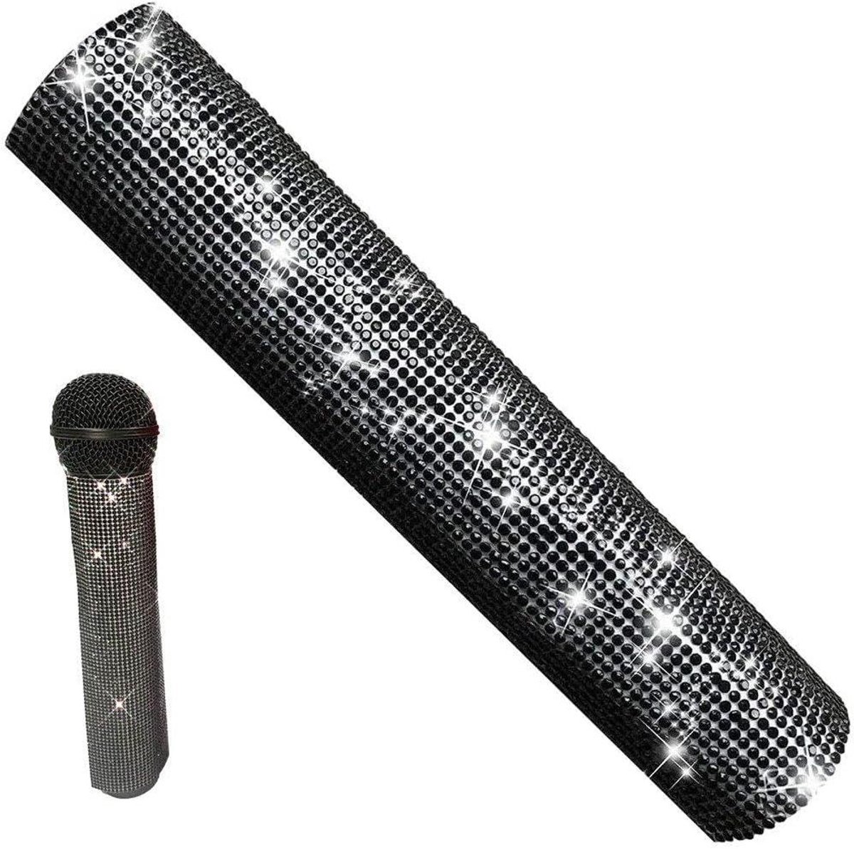 Microfoon Decoratiehoes - Microfoon Beschermhoes - Feestoptredens - Versierd met Glitters - 18.3 cm Lengte - Zilver