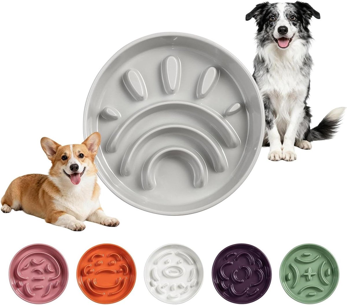Keramische Slow Feeder - Honden voerbak - Langzamer eten - Antislip bodem - 20 cm - Grijs
