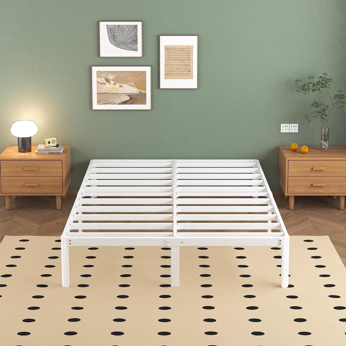 Metalen Bed - Bedframe Metaal - Slaapkamer Inrichten - Geluidsvrij & Opbergruimte - 140x190 cm - Wit