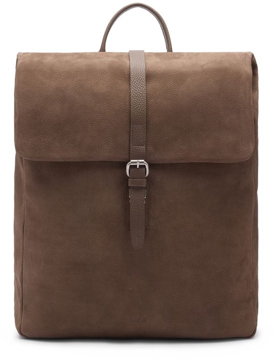 Manfield Taupe Nubuck Rugzak Met Gespsluiting - Maat Onesize