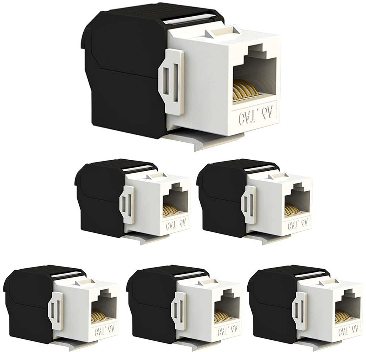 RJ45 Keystone Aansluiting - Ethernet Connector - Netwerk Installatie - Gereedschapsvrij 180 Graden - 6 Stuks - Grijs