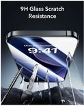 iPhone met screenprotector die bestand is tegen krassen van sleutels en schroeven, met "9H Glass Scratch Resistance".