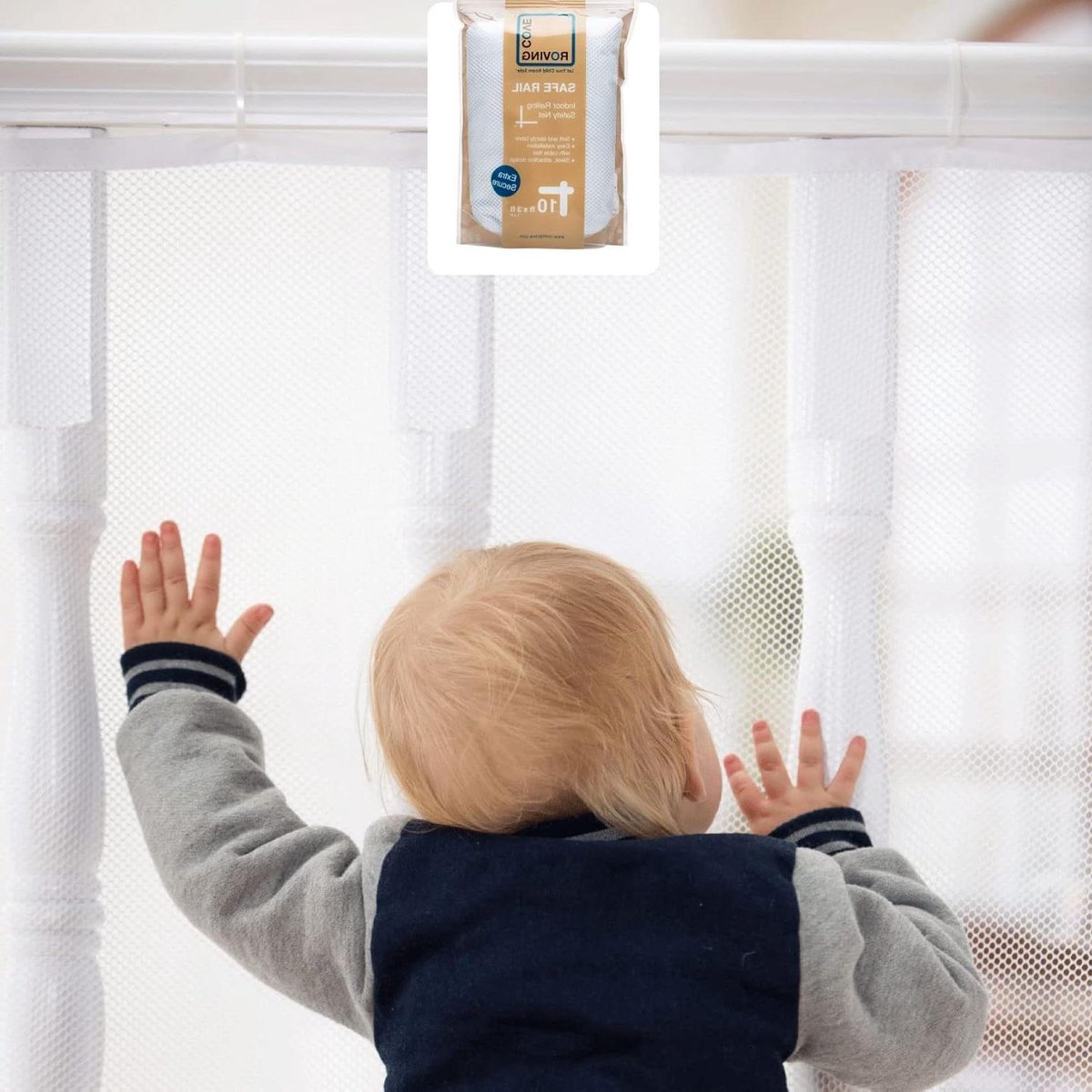 Trapleuningbescherming - Veiligheidsnet Baby - Kinderen Beveiligen - Zware Duurzame Stof - 3 m x 90 cm - Parelwit