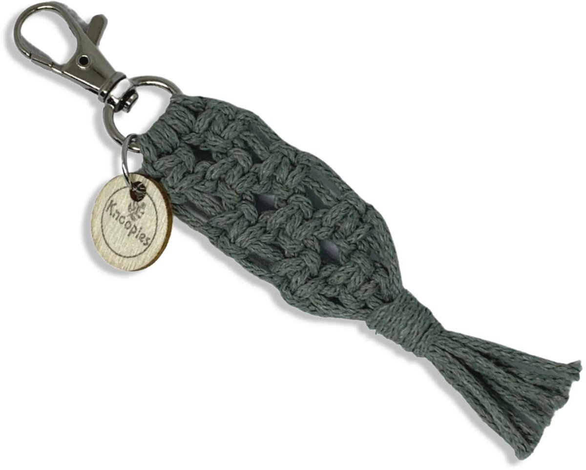 Sleutelhanger 'Cookie' Groen - Katoenkoord - Handgemaakt in ons Macramé Atelier - Prijs per Stuk - Inclusief Verzendkosten
