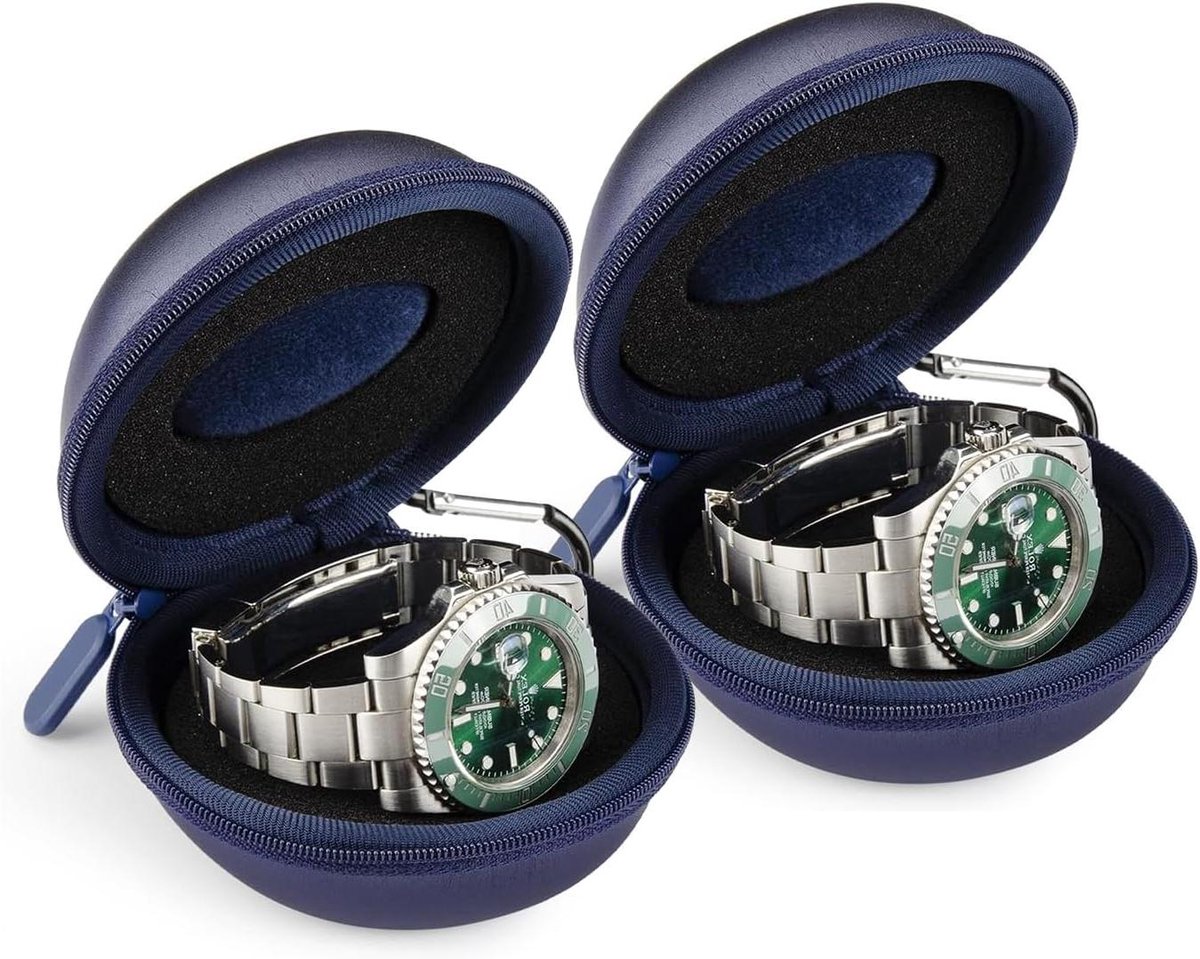 Horlogedoos - Reis etui - Horloges Beschermen - Drukbestendige Harde Schaal - Tot 50mm - Blauw