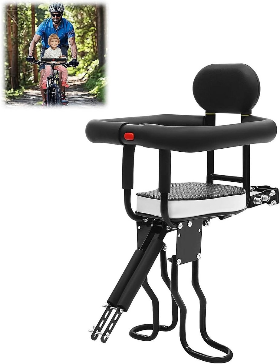 Kinder Fietsstoeltje - Voorzitje Kinderen - Veilig Fietsen - Verstelbare Voetsteunen - 80 kg - Zwart
