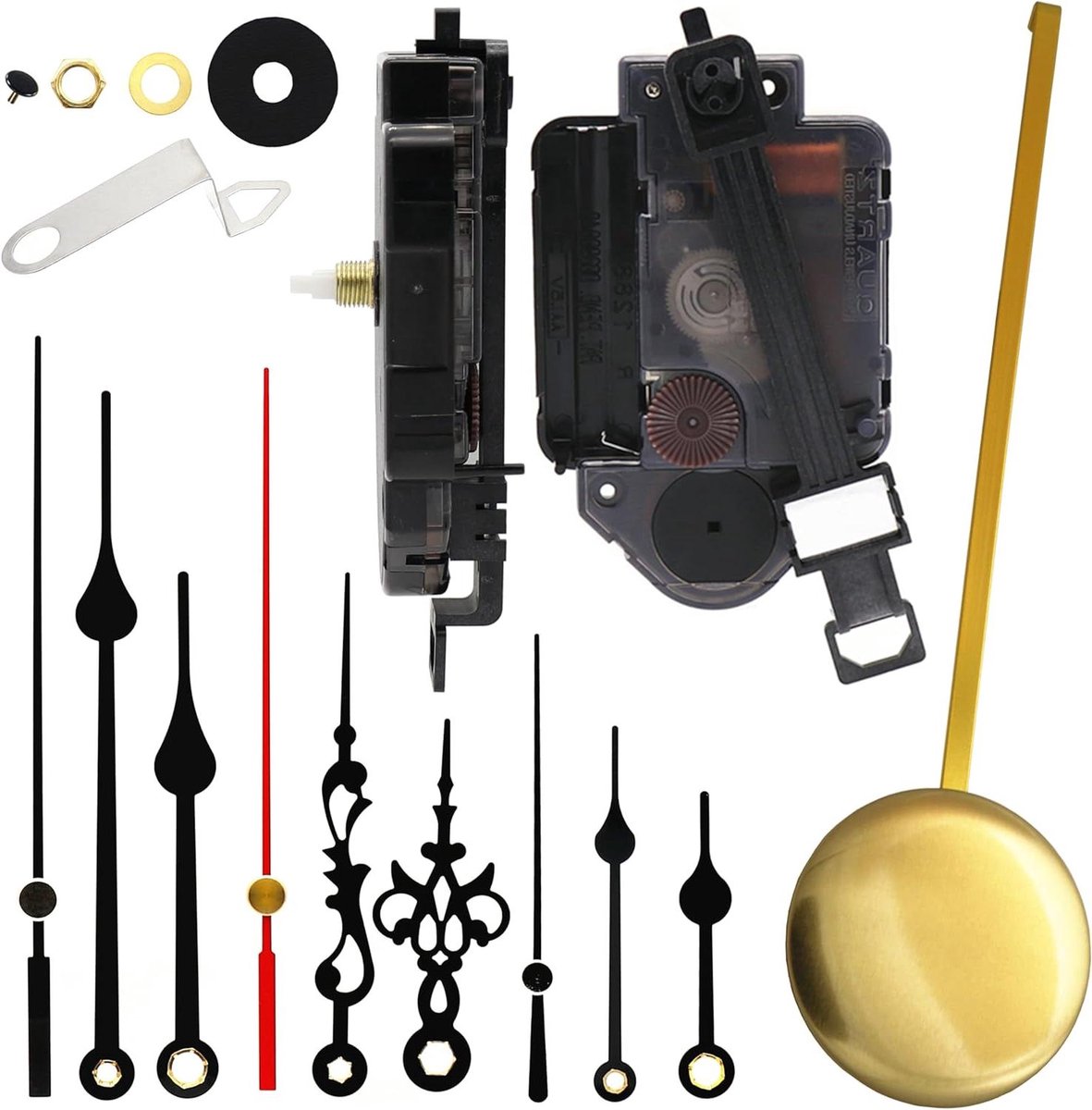 Uurwerk met Slinger - Klok Reparatie Set - Klokken Maken - Stap Beweging - 135 mm Aslengte - Zwart