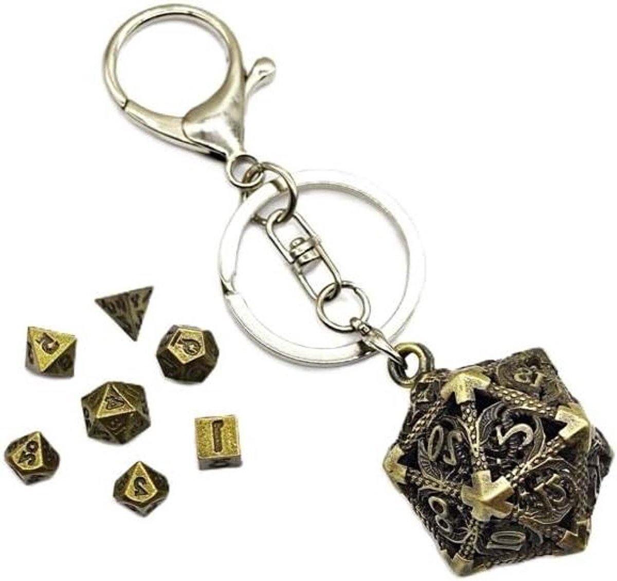 Mini Metalen Dobbelstenen - RPG Dobbelstenen Set - Draagbaar Spelen - Holle Sleutelhanger Kistje - 6 mm - Vintage Brons