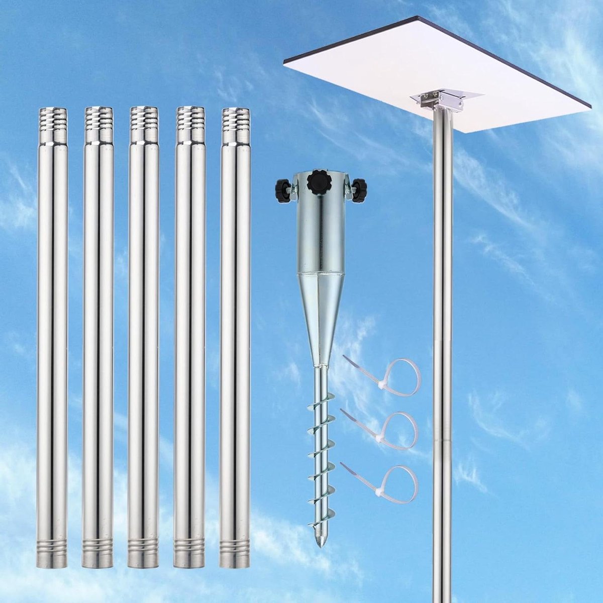 Paalmontage Kit - Grondmontage Set - Satelliet Antenne Plaatsen - No-Dig Grondanker - 270 cm - Zilver