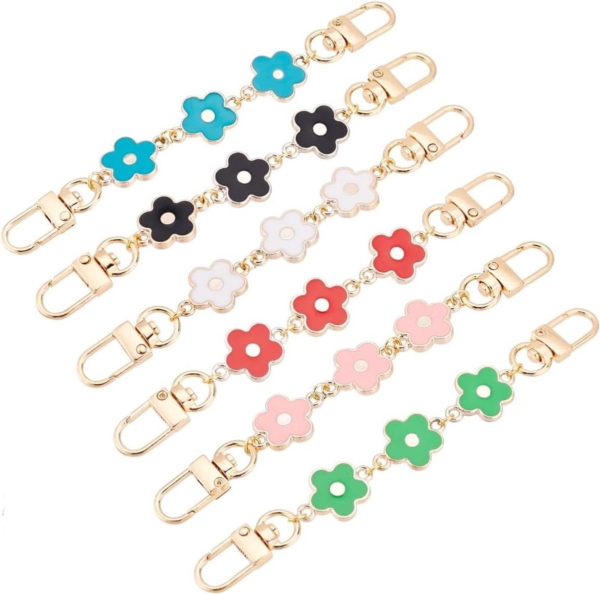 6 Stuks Tasverlengers, 14.8 cm Handtasriem Verlenging met Plastic Emaille Bloem en Alluminium Draaihaak, Korte Schoudertas Ketting, Licht Goud, Ideaal voor Crossbody Portemonnee en Mode-accessoires