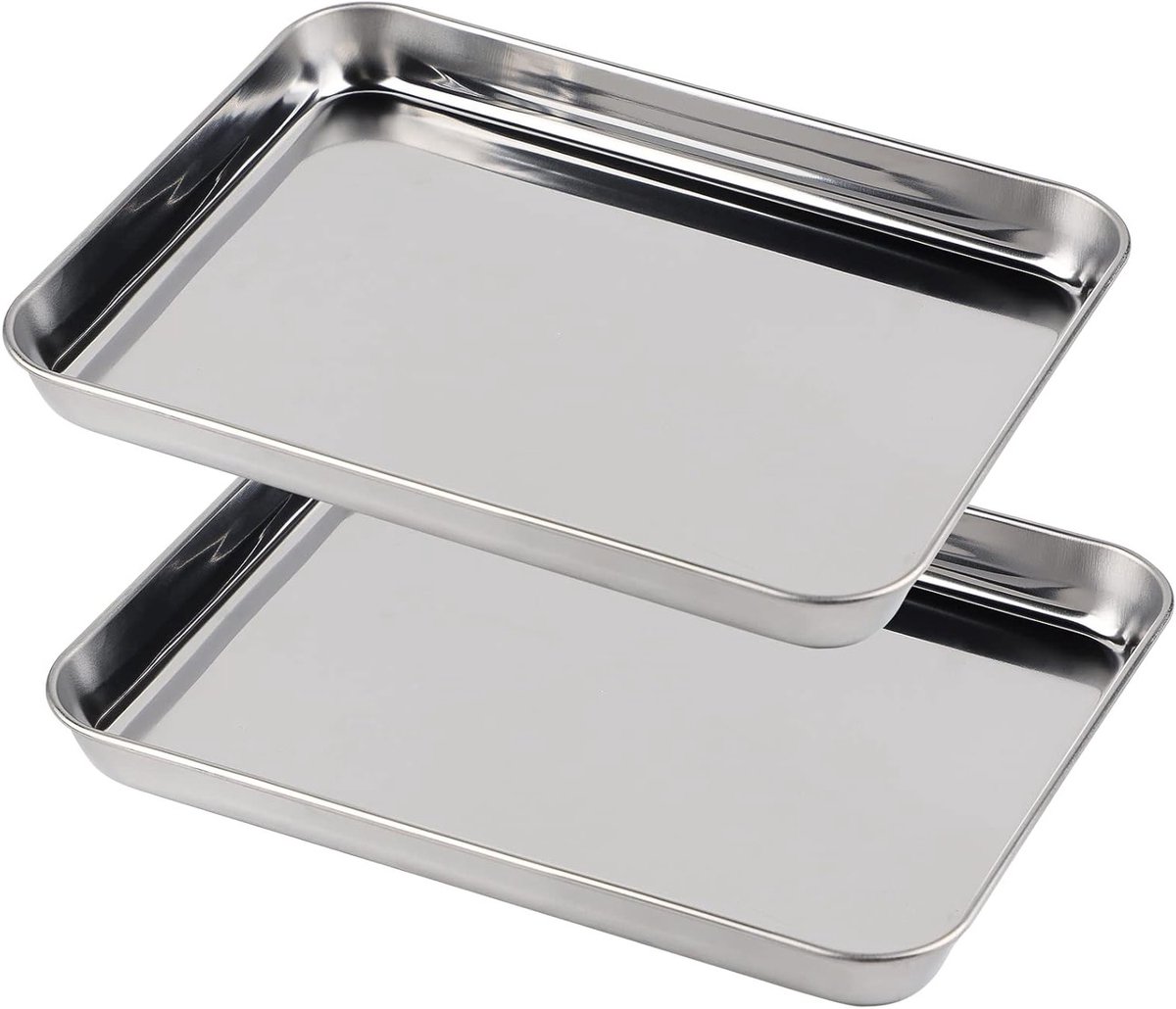Set van 2 Kleine Bakplaten, 23 x 17 x 2.5 cm, Rechthoekige Bakvorm voor Taarten, Grillplaat, Roestvrij Staal, Geschikt voor Oven en Vaatwasser
