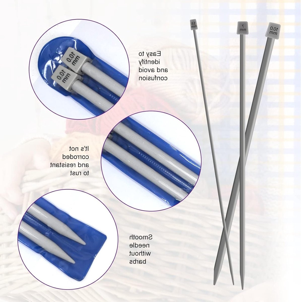 Set van 2 Aluminium Breinaalden van 35 cm - Enkele Punt Breinaalden voor Trui en Accessoires (4mm)