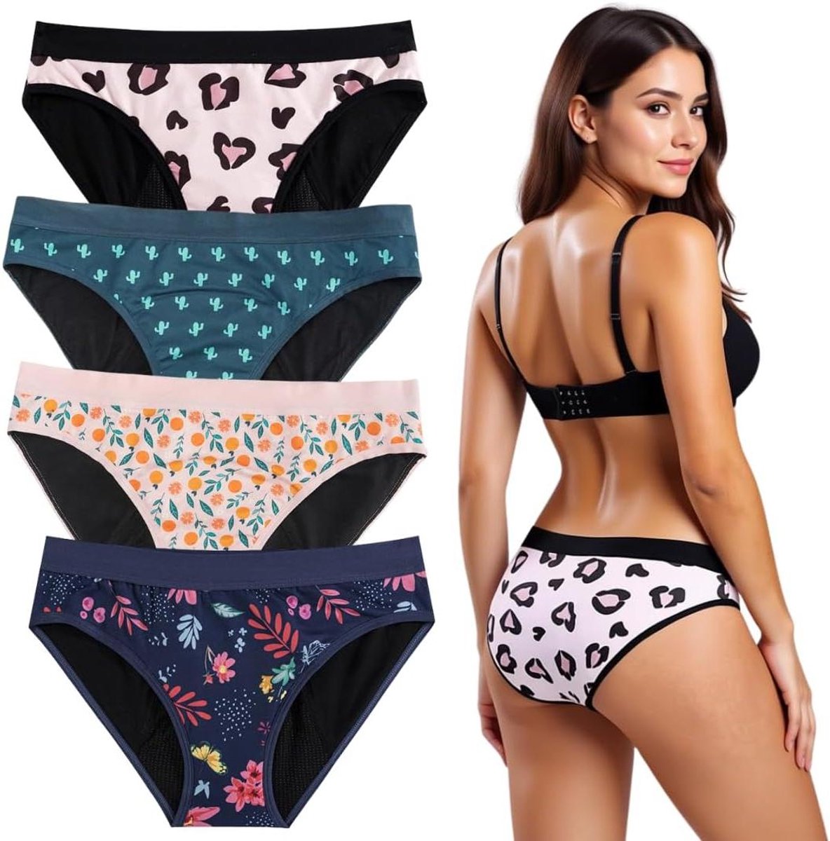 Period Broekjes - Dames Ondergoed - Zekerheid Menstruatie - 100% Lekvrij - Maat S - Multicolor