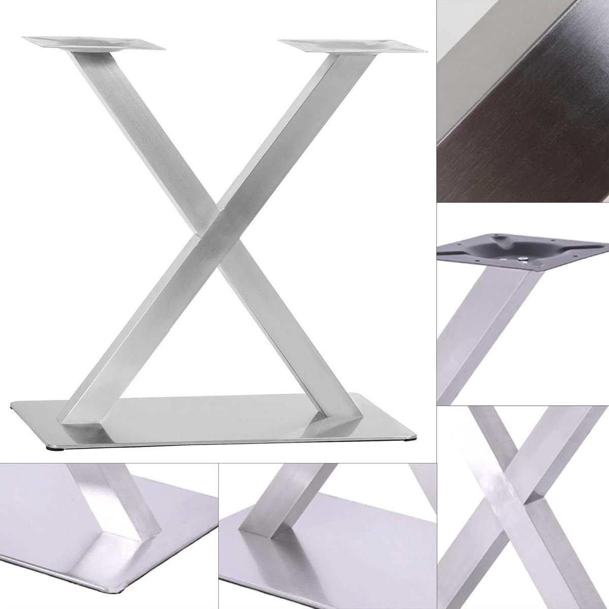 Tafelpoten set - Onderstel metaal - Tafel maken - Zwaar belastbaar - 70 cm hoog - Geborsteld zilver
