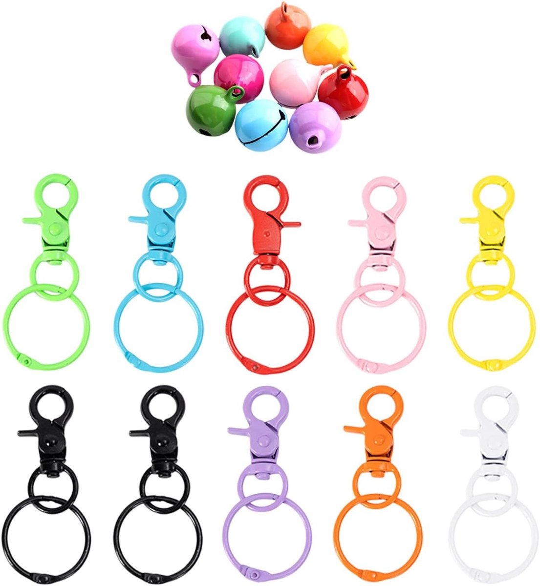 Set van 10 Kleurrijke Sleutelhangers, DIY Sleutelhanger Maken, Handgemaakte Sleutelhanger Accessoires, Draaiende Sleutelhangers, Decoratieve Accessoires voor Sleutels en Tassen