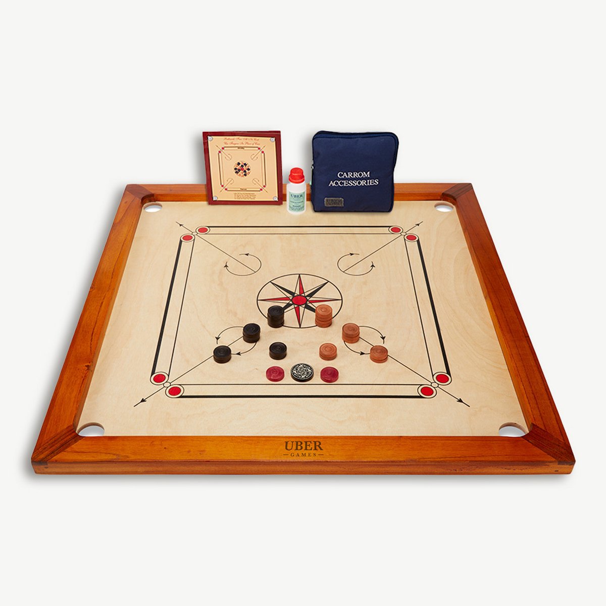 Carrom, Officiële 74x74 cm maat - met Draagtas - Prachtig afgewerkt - Kwaliteit & Klasse - Profi - ECO India
