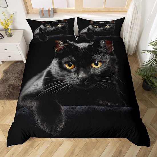 Dekbedovertrek Set - Katoen Satijn Dekbed - Slaapkamer Decoreren - 3D Print Ontwerp - 220x230cm - Zwart