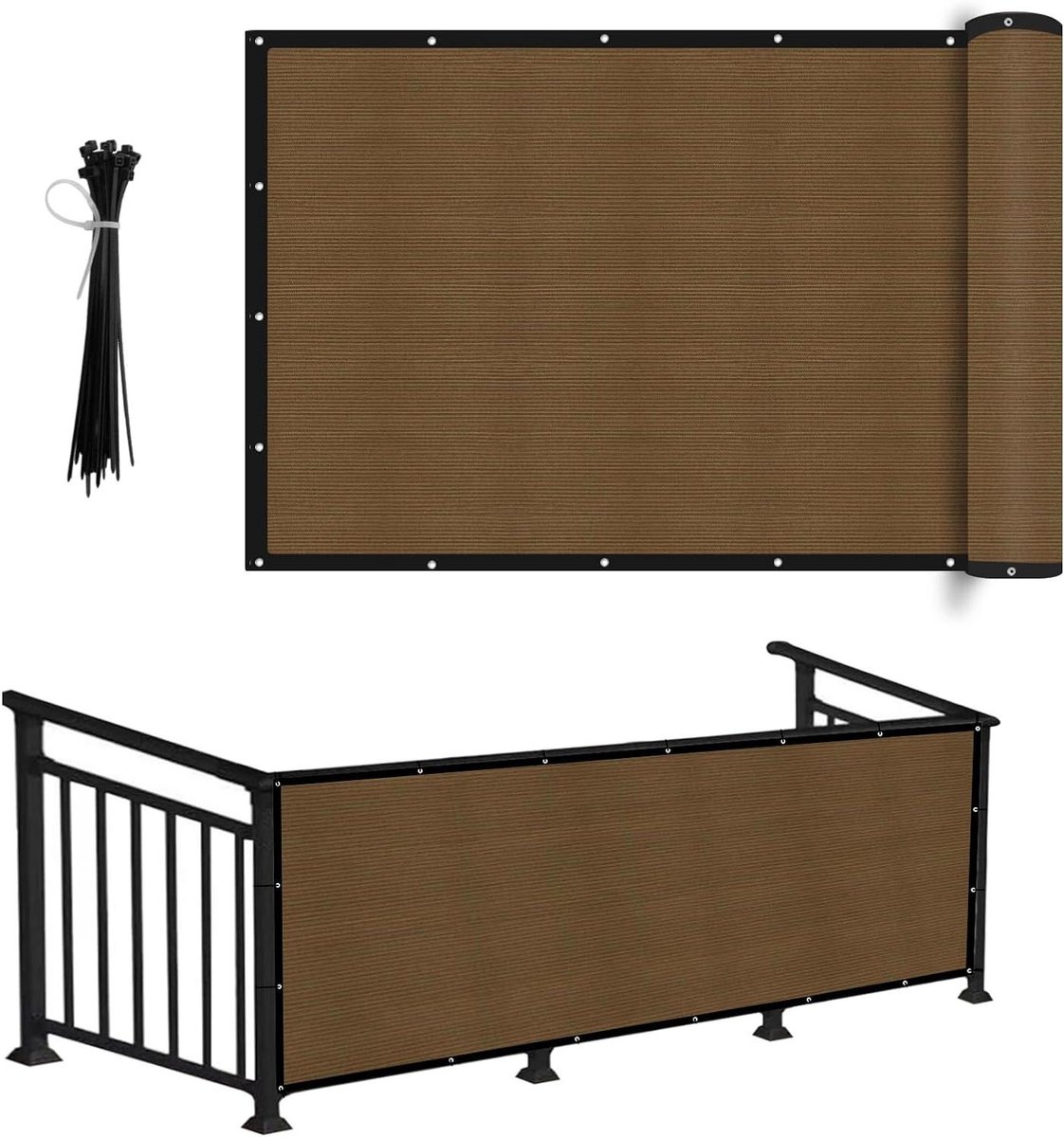 Privacy Scherm Tuin - Winddoek Balkon - Privacy Creëren - 90% Zonwering - 1.2 x 15.2 m - Bruin