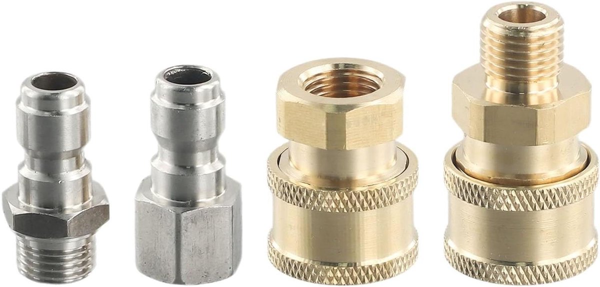 Hogedrukreiniger Koppeling - Quick Release Adapter - Snel Wisselen - 1/4 Inch Schroefdraad - 4 Stuks - Zilver