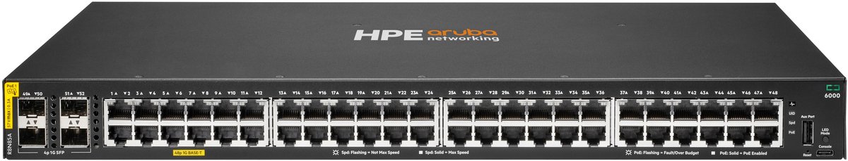 Aruba 6000 48G Class4 PoE 4SFP 370W Managed L3 Gigabit Ethernet (10/100/1000) Power over Ethernet (PoE) 1U