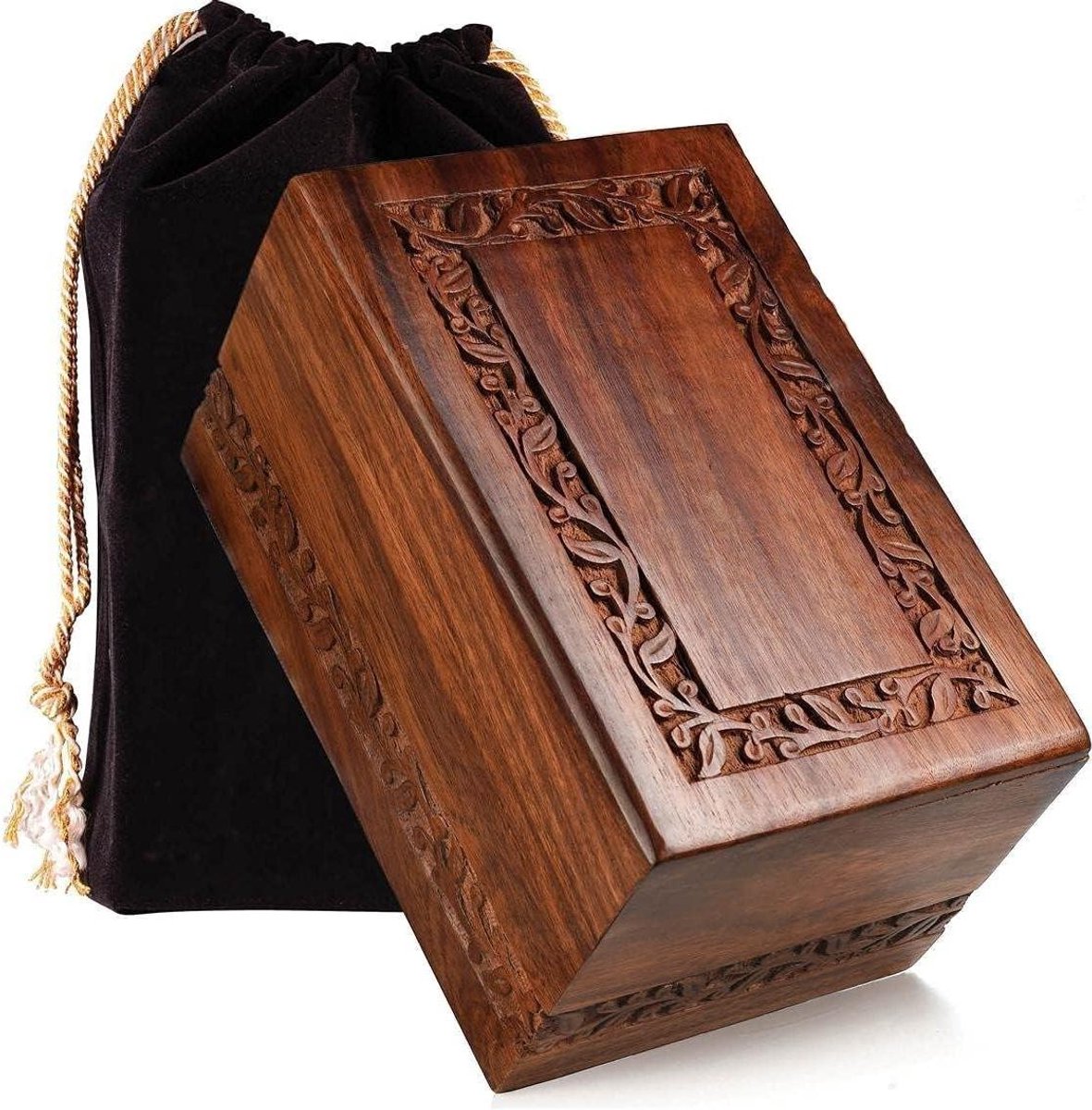 Crematie Urn - Urn Houten Doos - Nagedachtenis Eerbetoon - Handgesneden Palissander - 200 Kubieke Inch - Bruin
