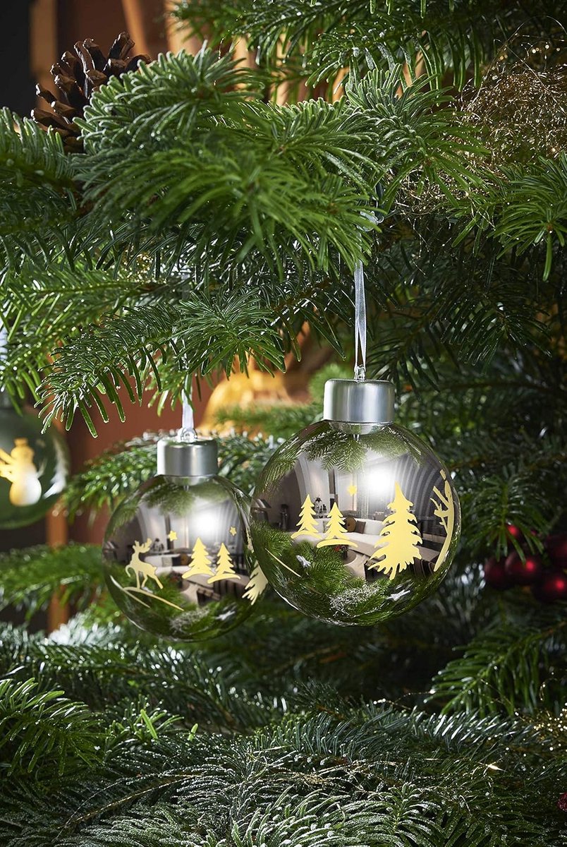 Kerstballen met Piek - Kerstboomversiering Set - Kerstsfeer Creëren - Echt Glas LED - 4 ballen 8cm 1 piek 28cm – foto 3