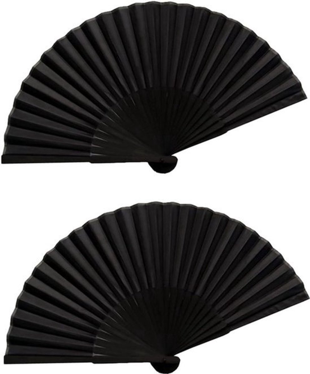 Stoffen handwaaiers - 2 stuks inklapbaar - ideaal als cadeau voor bruiloft en feest (zwart)